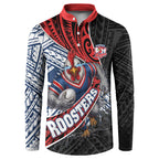 Sydney Roosters Rugby Mascot Button Sweatshirt Tribal Polynesian Power Art - Lightning Mascot
