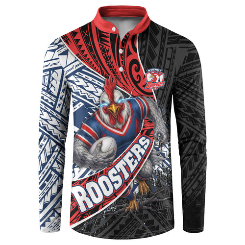 Sydney Roosters Rugby Mascot Button Sweatshirt Tribal Polynesian Power Art - Lightning Mascot