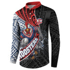 Sydney Roosters Rugby Mascot Button Sweatshirt Tribal Polynesian Power Art - Lightning Mascot