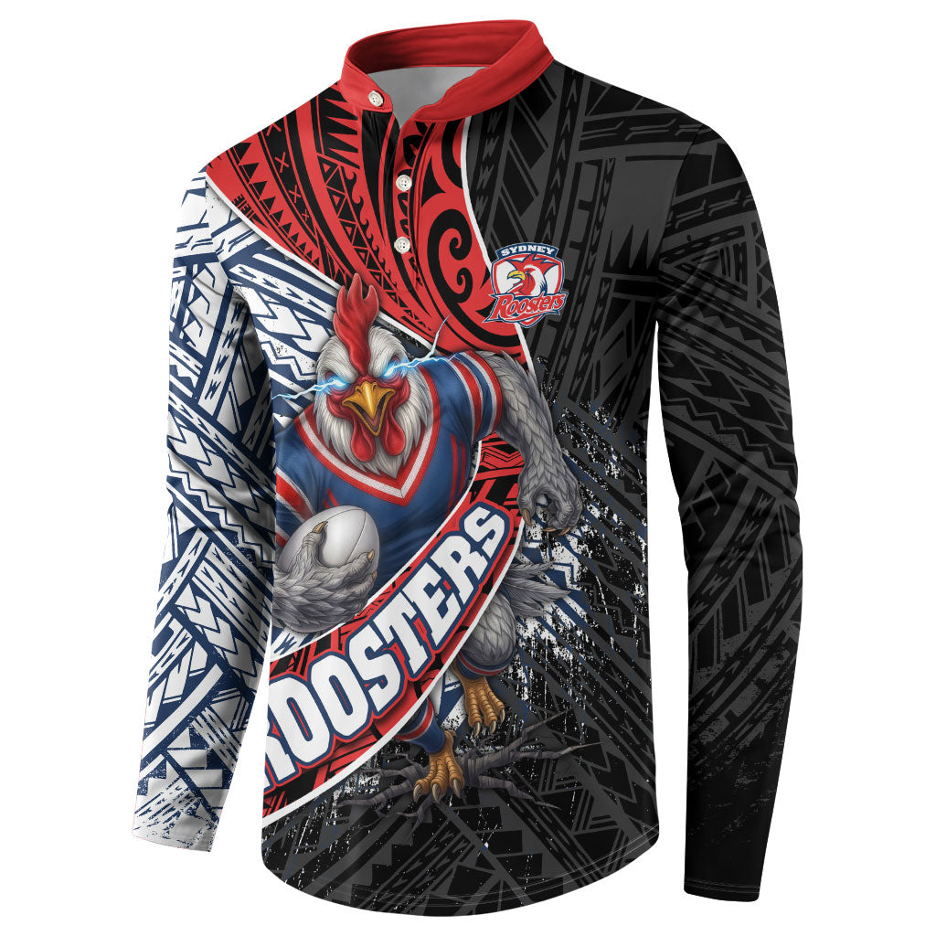 Sydney Roosters Rugby Mascot Button Sweatshirt Tribal Polynesian Power Art - Lightning Mascot