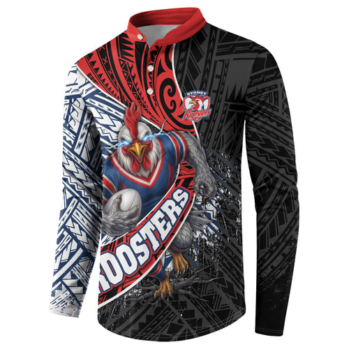 Sydney Roosters Rugby Mascot Button Sweatshirt Tribal Polynesian Power Art - Lightning Mascot