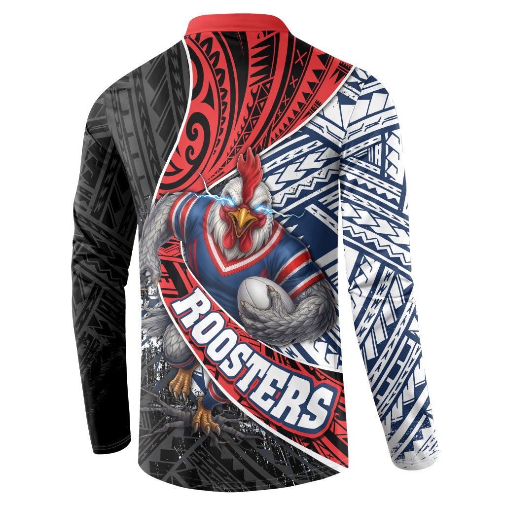 Sydney Roosters Rugby Mascot Button Sweatshirt Tribal Polynesian Power Art - Lightning Mascot