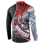 Sydney Roosters Rugby Mascot Button Sweatshirt Tribal Polynesian Power Art - Lightning Mascot