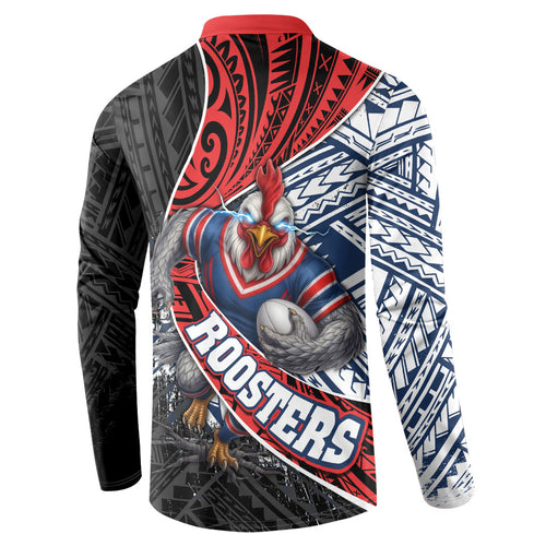 Sydney Roosters Rugby Mascot Button Sweatshirt Tribal Polynesian Power Art - Lightning Mascot