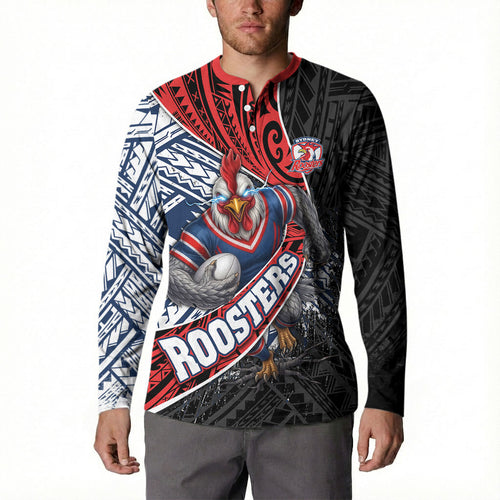 Sydney Roosters Rugby Mascot Button Sweatshirt Tribal Polynesian Power Art - Lightning Mascot