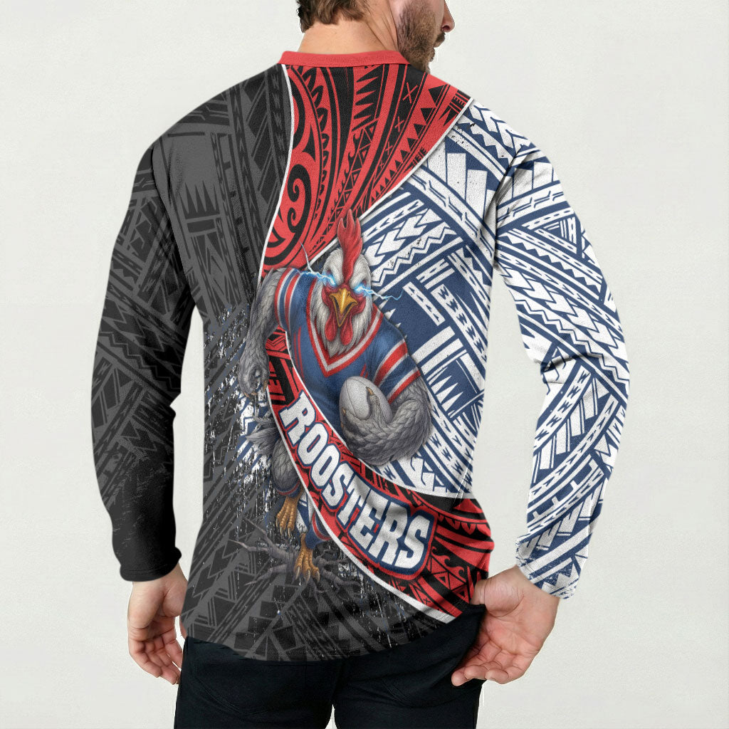 Sydney Roosters Rugby Mascot Button Sweatshirt Tribal Polynesian Power Art - Lightning Mascot
