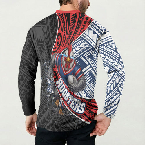 Sydney Roosters Rugby Mascot Button Sweatshirt Tribal Polynesian Power Art - Lightning Mascot