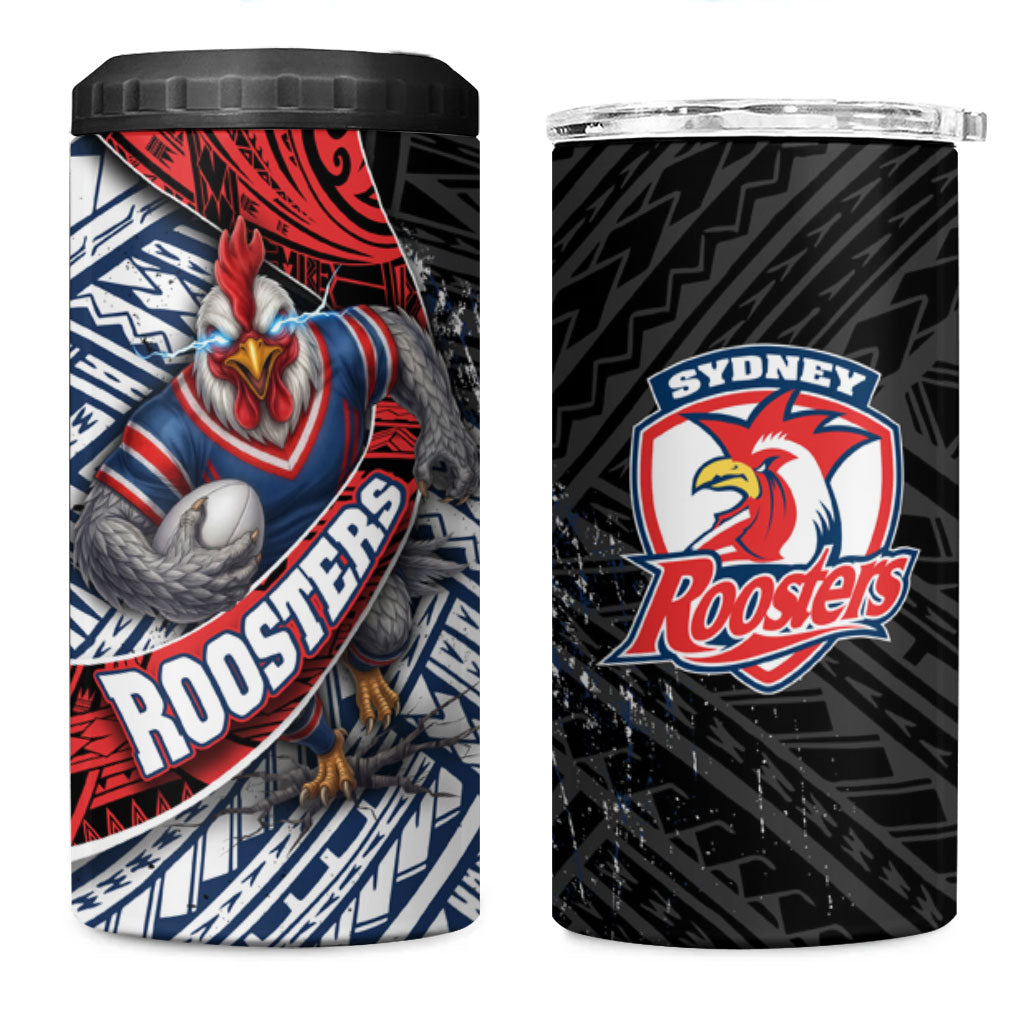 Sydney Roosters Rugby Mascot 4 in 1 Can Cooler Tumbler Tribal Polynesian Power Art - Lightning Mascot