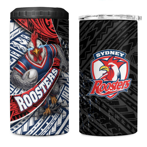 Sydney Roosters Rugby Mascot 4 in 1 Can Cooler Tumbler Tribal Polynesian Power Art - Lightning Mascot