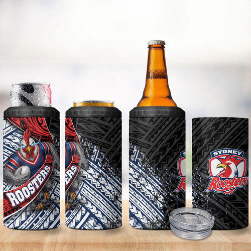 Sydney Roosters Rugby Mascot 4 in 1 Can Cooler Tumbler Tribal Polynesian Power Art - Lightning Mascot