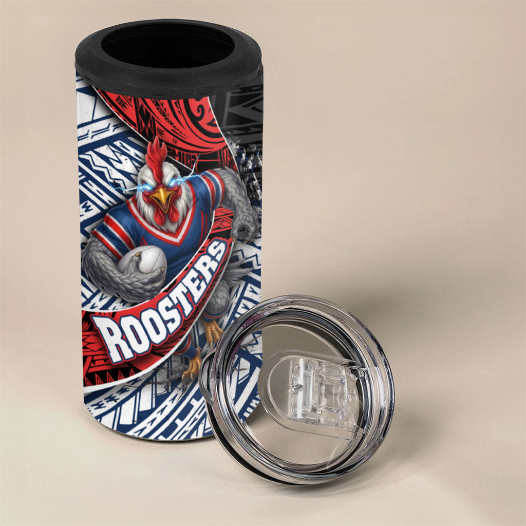 Sydney Roosters Rugby Mascot 4 in 1 Can Cooler Tumbler Tribal Polynesian Power Art - Lightning Mascot