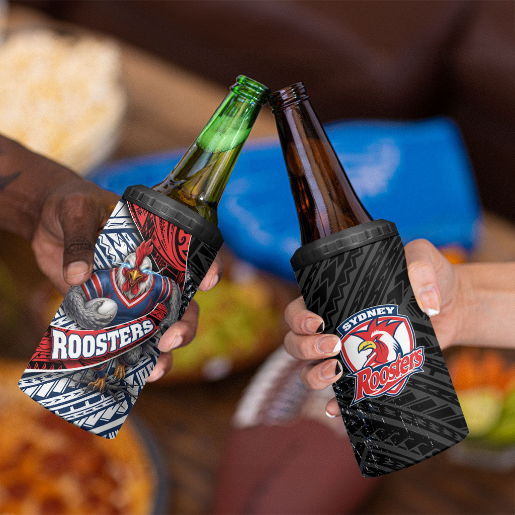 Sydney Roosters Rugby Mascot 4 in 1 Can Cooler Tumbler Tribal Polynesian Power Art - Lightning Mascot