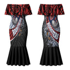 Sydney Roosters Rugby Mascot Couples Matching Mermaid Dress and Hawaiian Shirt Tribal Polynesian Power Art - Lightning Mascot