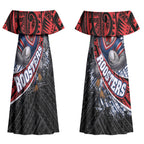 Sydney Roosters Rugby Mascot Couples Matching Off Shoulder Maxi Dress and Hawaiian Shirt Tribal Polynesian Power Art - Lightning Mascot