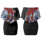 Sydney Roosters Rugby Mascot Couples Matching Off Shoulder Short Dress and Long Sleeve Button Shirt Tribal Polynesian Power Art - Lightning Mascot