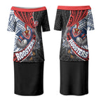 Sydney Roosters Rugby Mascot Couples Matching Puletasi and Hawaiian Shirt Tribal Polynesian Power Art - Lightning Mascot