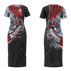 Sydney Roosters Rugby Mascot Couples Matching Short Sleeve Bodycon Dress and Hawaiian Shirt Tribal Polynesian Power Art - Lightning Mascot