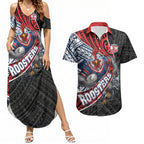 Sydney Roosters Rugby Mascot Couples Matching Summer Maxi Dress and Hawaiian Shirt Tribal Polynesian Power Art - Lightning Mascot