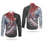 Sydney Roosters Rugby Mascot Couples Matching Summer Maxi Dress and Long Sleeve Button Shirt Tribal Polynesian Power Art - Lightning Mascot