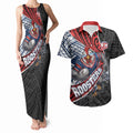 Sydney Roosters Rugby Mascot Couples Matching Tank Maxi Dress and Hawaiian Shirt Tribal Polynesian Power Art - Lightning Mascot