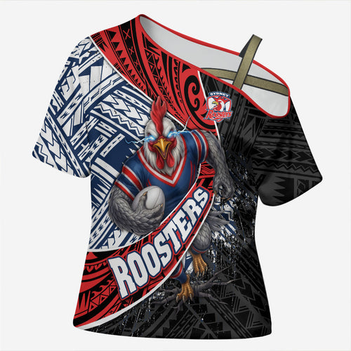 Sydney Roosters Rugby Mascot Cross Shoulder Shirt Tribal Polynesian Power Art - Lightning Mascot