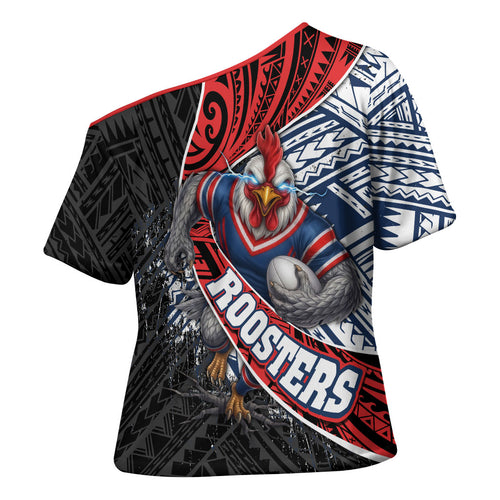 Sydney Roosters Rugby Mascot Cross Shoulder Shirt Tribal Polynesian Power Art - Lightning Mascot