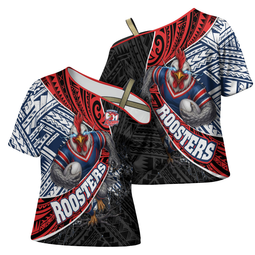 Sydney Roosters Rugby Mascot Cross Shoulder Shirt Tribal Polynesian Power Art - Lightning Mascot