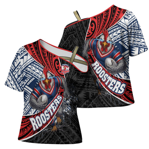 Sydney Roosters Rugby Mascot Cross Shoulder Shirt Tribal Polynesian Power Art - Lightning Mascot