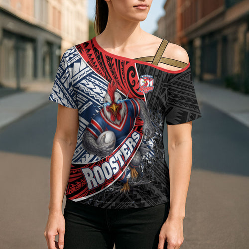 Sydney Roosters Rugby Mascot Cross Shoulder Shirt Tribal Polynesian Power Art - Lightning Mascot