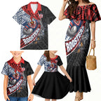 Sydney Roosters Rugby Mascot Family Matching Mermaid Dress and Hawaiian Shirt Tribal Polynesian Power Art - Lightning Mascot