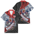 Sydney Roosters Rugby Mascot Family Matching Off Shoulder Maxi Dress and Hawaiian Shirt Tribal Polynesian Power Art - Lightning Mascot
