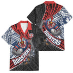 Sydney Roosters Rugby Mascot Family Matching Off Shoulder Maxi Dress and Hawaiian Shirt Tribal Polynesian Power Art - Lightning Mascot