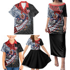 Sydney Roosters Rugby Mascot Family Matching Puletasi and Hawaiian Shirt Tribal Polynesian Power Art - Lightning Mascot