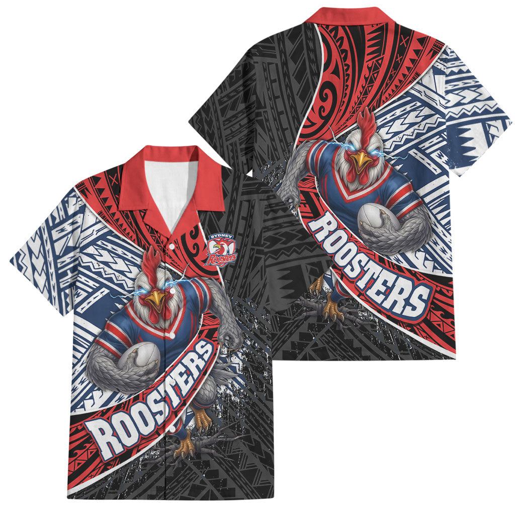 Sydney Roosters Rugby Mascot Family Matching Puletasi and Hawaiian Shirt Tribal Polynesian Power Art - Lightning Mascot