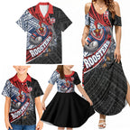 Sydney Roosters Rugby Mascot Family Matching Summer Maxi Dress and Hawaiian Shirt Tribal Polynesian Power Art - Lightning Mascot