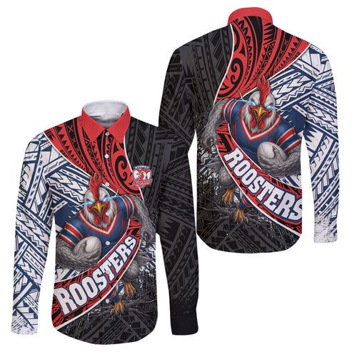 Sydney Roosters Rugby Mascot Family Matching Summer Maxi Dress and Hawaiian Shirt Tribal Polynesian Power Art - Lightning Mascot