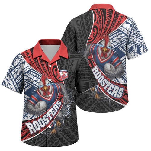 Sydney Roosters Rugby Mascot Family Matching Summer Maxi Dress and Hawaiian Shirt Tribal Polynesian Power Art - Lightning Mascot