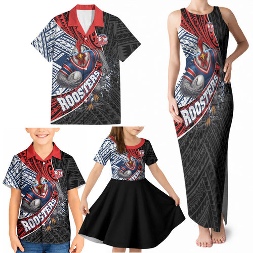 Sydney Roosters Rugby Mascot Family Matching Tank Maxi Dress and Hawaiian Shirt Tribal Polynesian Power Art - Lightning Mascot