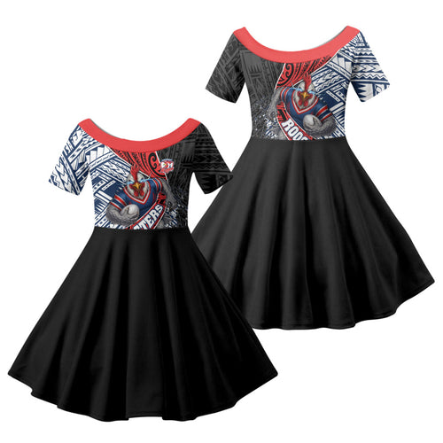 Sydney Roosters Rugby Mascot Family Matching Tank Maxi Dress and Hawaiian Shirt Tribal Polynesian Power Art - Lightning Mascot
