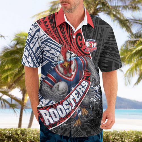 Sydney Roosters Rugby Mascot Hawaiian Shirt Tribal Polynesian Power Art - Lightning Mascot