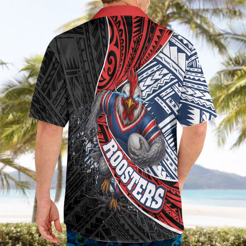 Sydney Roosters Rugby Mascot Hawaiian Shirt Tribal Polynesian Power Art - Lightning Mascot