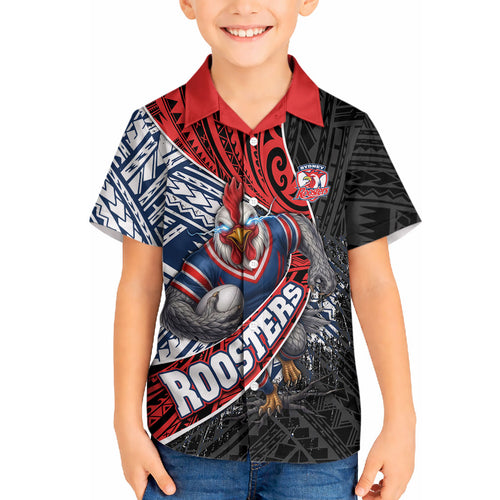 Sydney Roosters Rugby Mascot Hawaiian Shirt Tribal Polynesian Power Art - Lightning Mascot