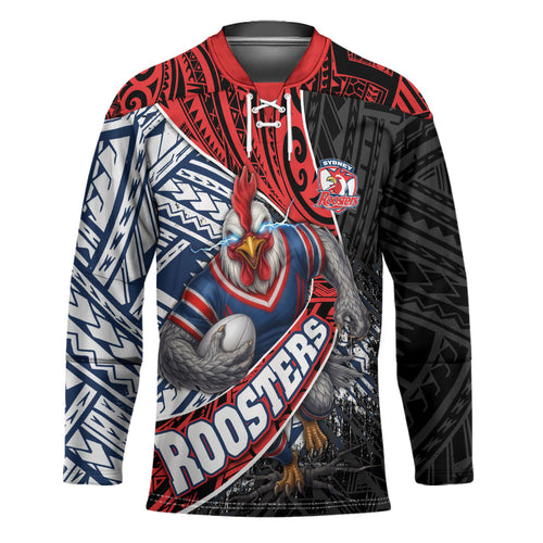 Sydney Roosters Rugby Mascot Hockey Jersey Tribal Polynesian Power Art - Lightning Mascot