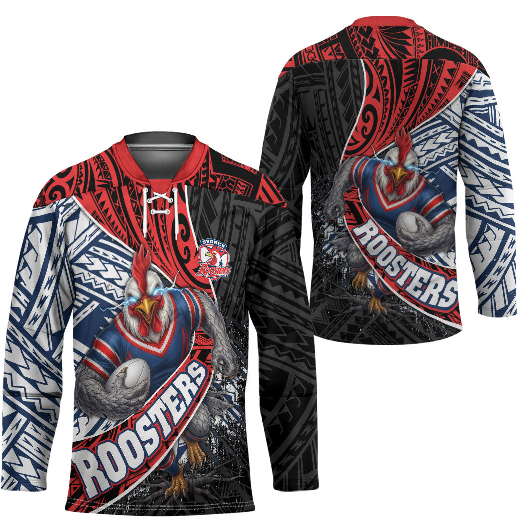 Sydney Roosters Rugby Mascot Hockey Jersey Tribal Polynesian Power Art - Lightning Mascot