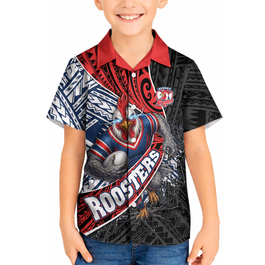 Sydney Roosters Rugby Mascot Kid Hawaiian Shirt Tribal Polynesian Power Art - Lightning Mascot