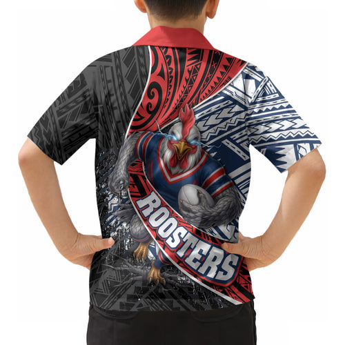 Sydney Roosters Rugby Mascot Kid Hawaiian Shirt Tribal Polynesian Power Art - Lightning Mascot