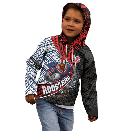 Sydney Roosters Rugby Mascot Kid Hoodie Tribal Polynesian Power Art - Lightning Mascot