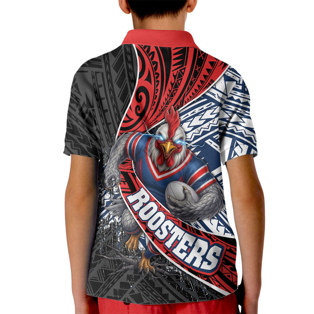 Sydney Roosters Rugby Mascot Kid Polo Shirt Tribal Polynesian Power Art - Lightning Mascot