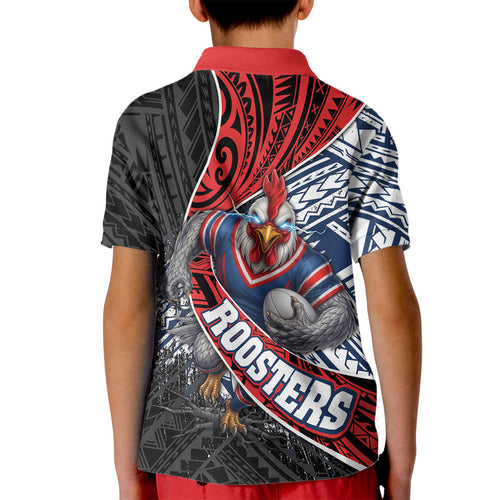 Sydney Roosters Rugby Mascot Kid Polo Shirt Tribal Polynesian Power Art - Lightning Mascot