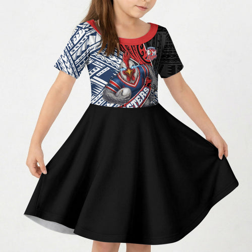 Sydney Roosters Rugby Mascot Kid Short Sleeve Dress Tribal Polynesian Power Art - Lightning Mascot